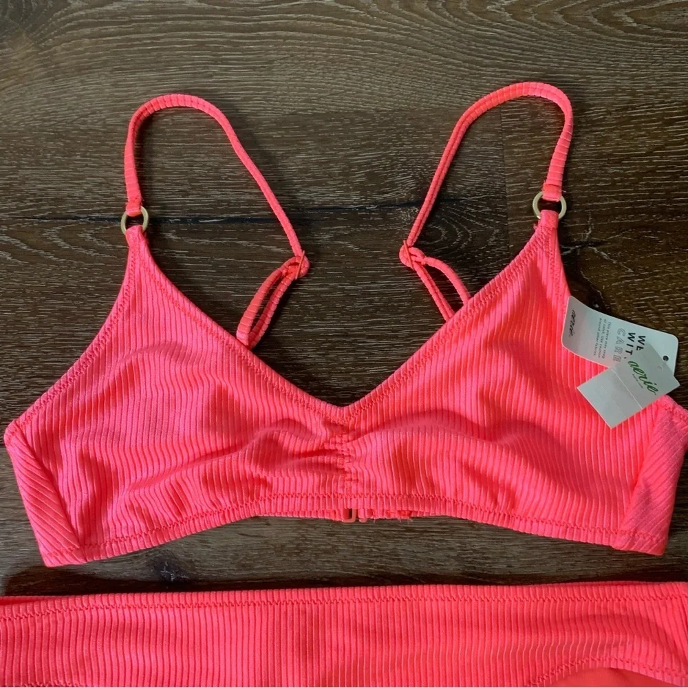 Aerie womens pink ribbed 2 piece bikini swimsuit M NWT